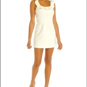 French Connection Whisper Ruffle Square Neck Dress in White (Size 12)